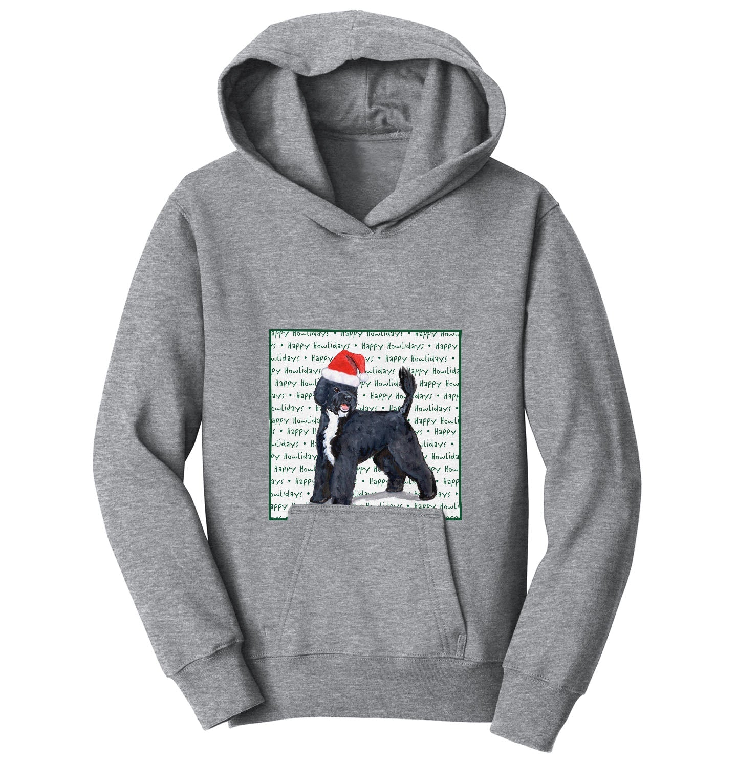 Portuguese Water Dog Happy Howlidays Text - Kids' Unisex Hoodie Sweatshirt