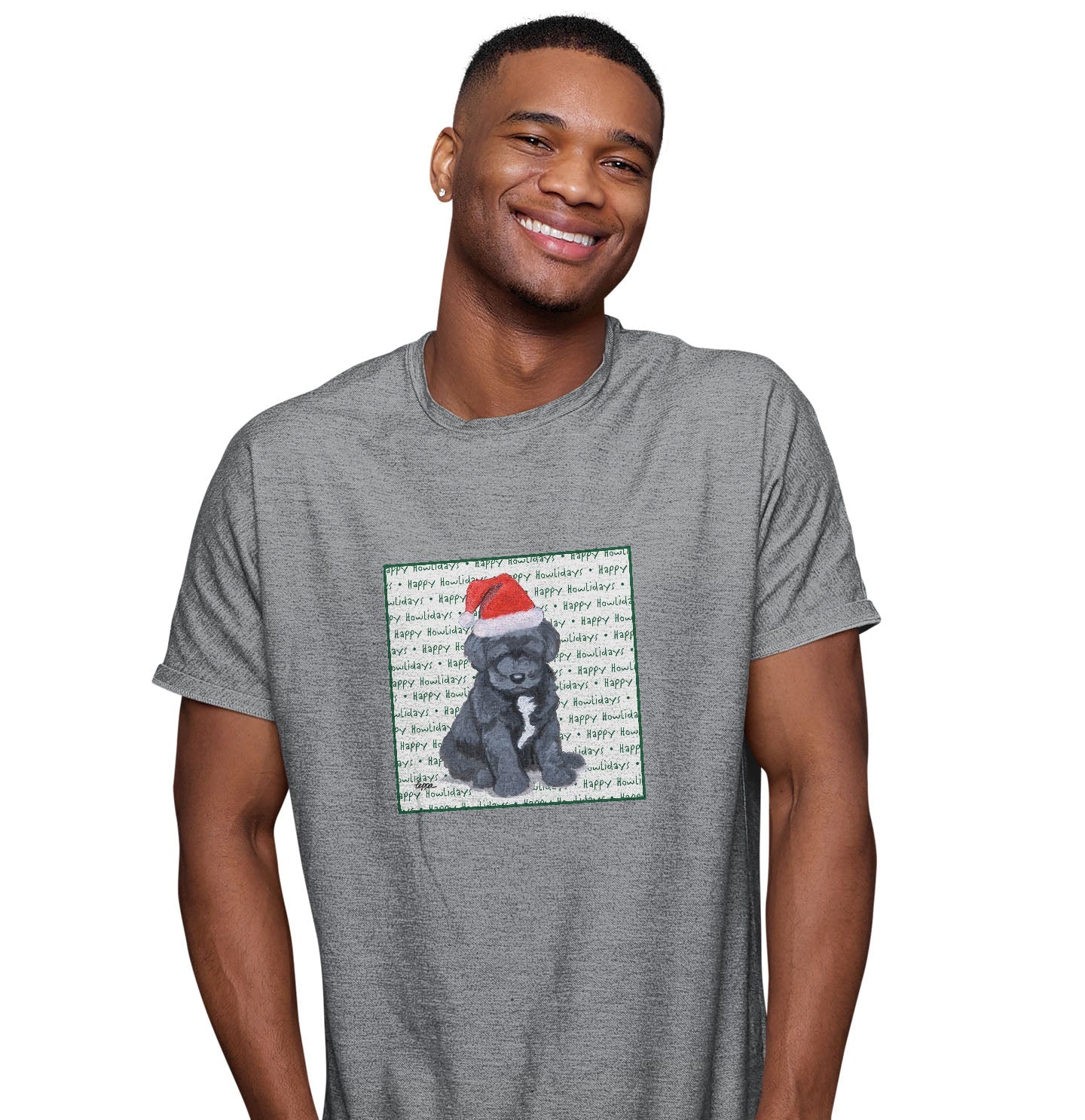 Portuguese Water Dog Puppy Happy Howlidays Text - Adult Unisex T-Shirt