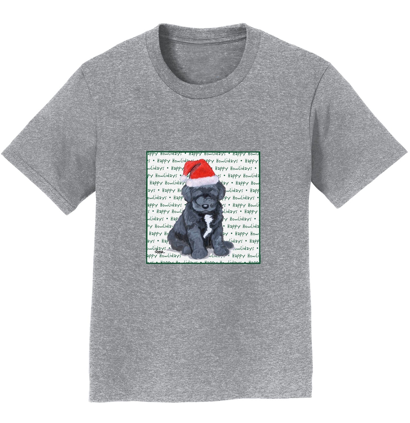 Portuguese Water Dog Puppy Happy Howlidays Text - Kids' Unisex T-Shirt