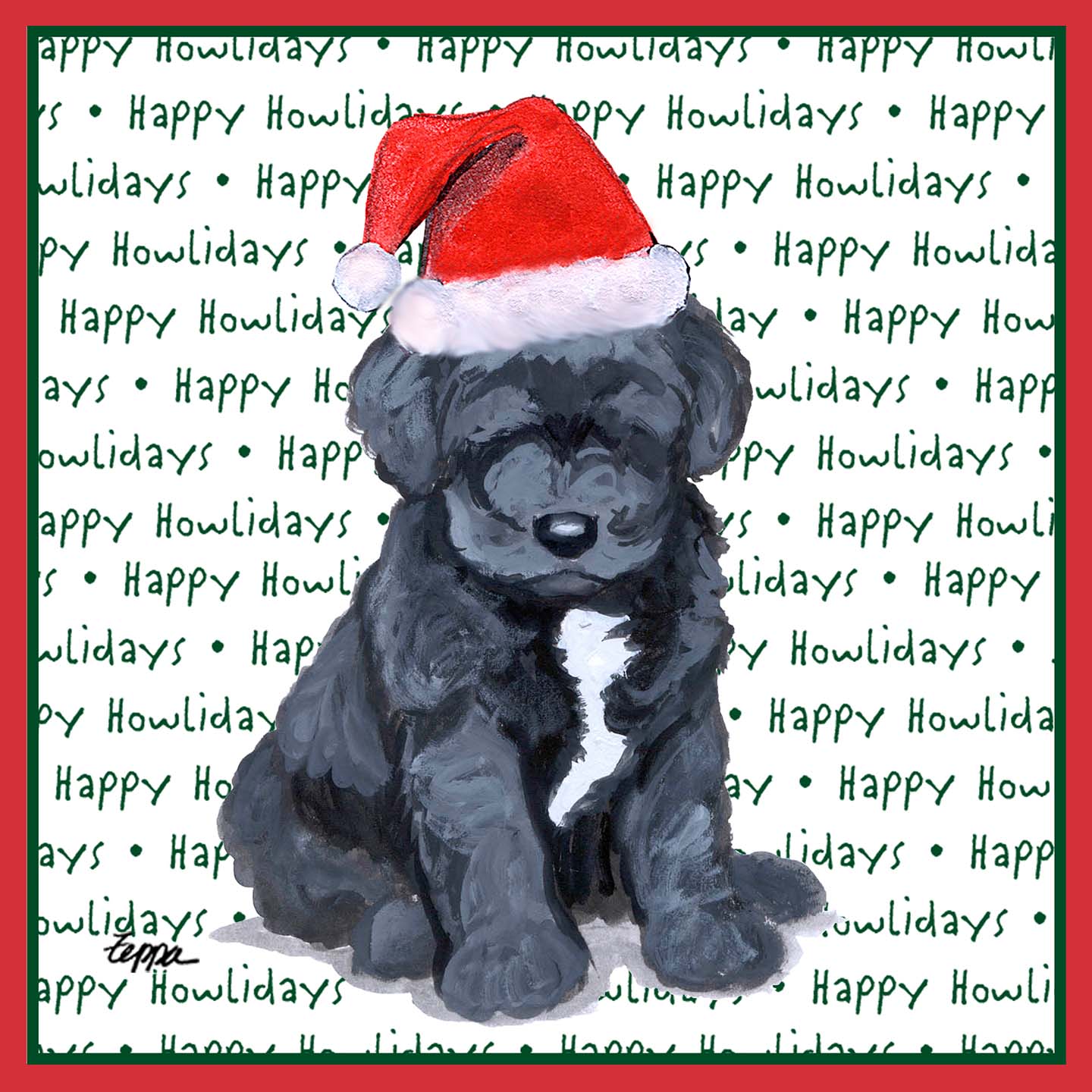 Portuguese Water Dog Puppy Happy Howlidays Text - Kids' Unisex T-Shirt