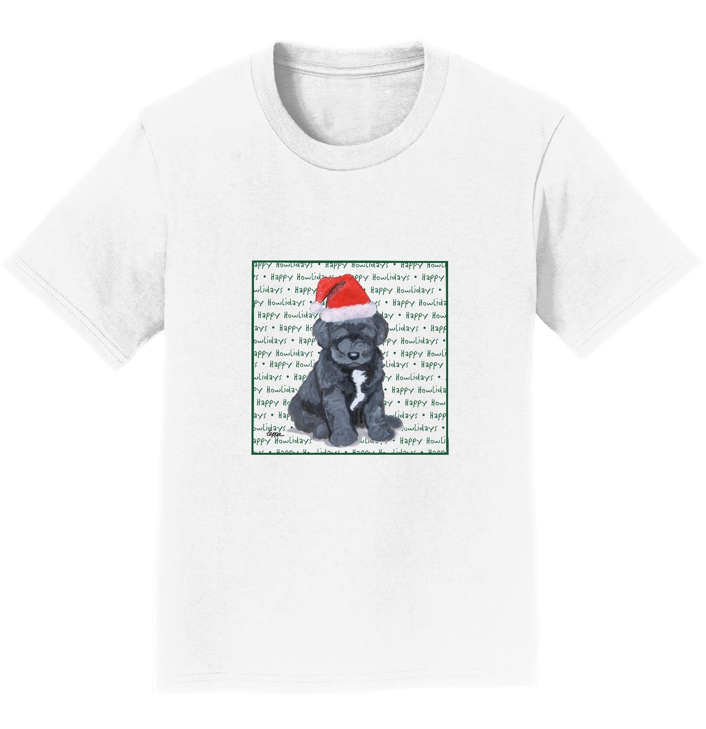 Portuguese Water Dog Puppy Happy Howlidays Text - Kids' Unisex T-Shirt