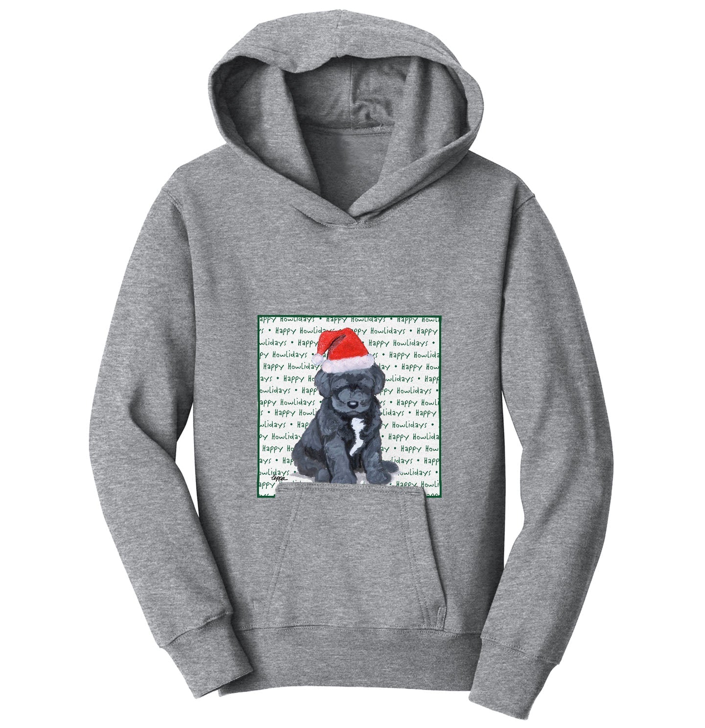 Portuguese Water Dog Puppy Happy Howlidays Text - Kids' Unisex Hoodie Sweatshirt