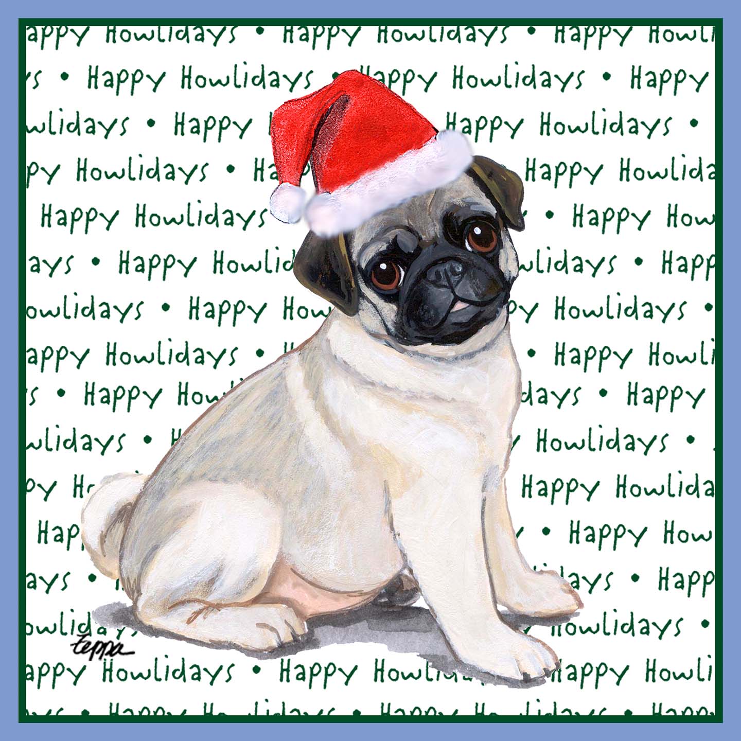 Pug Puppy Happy Howlidays Text - Women's Tri-Blend T-Shirt