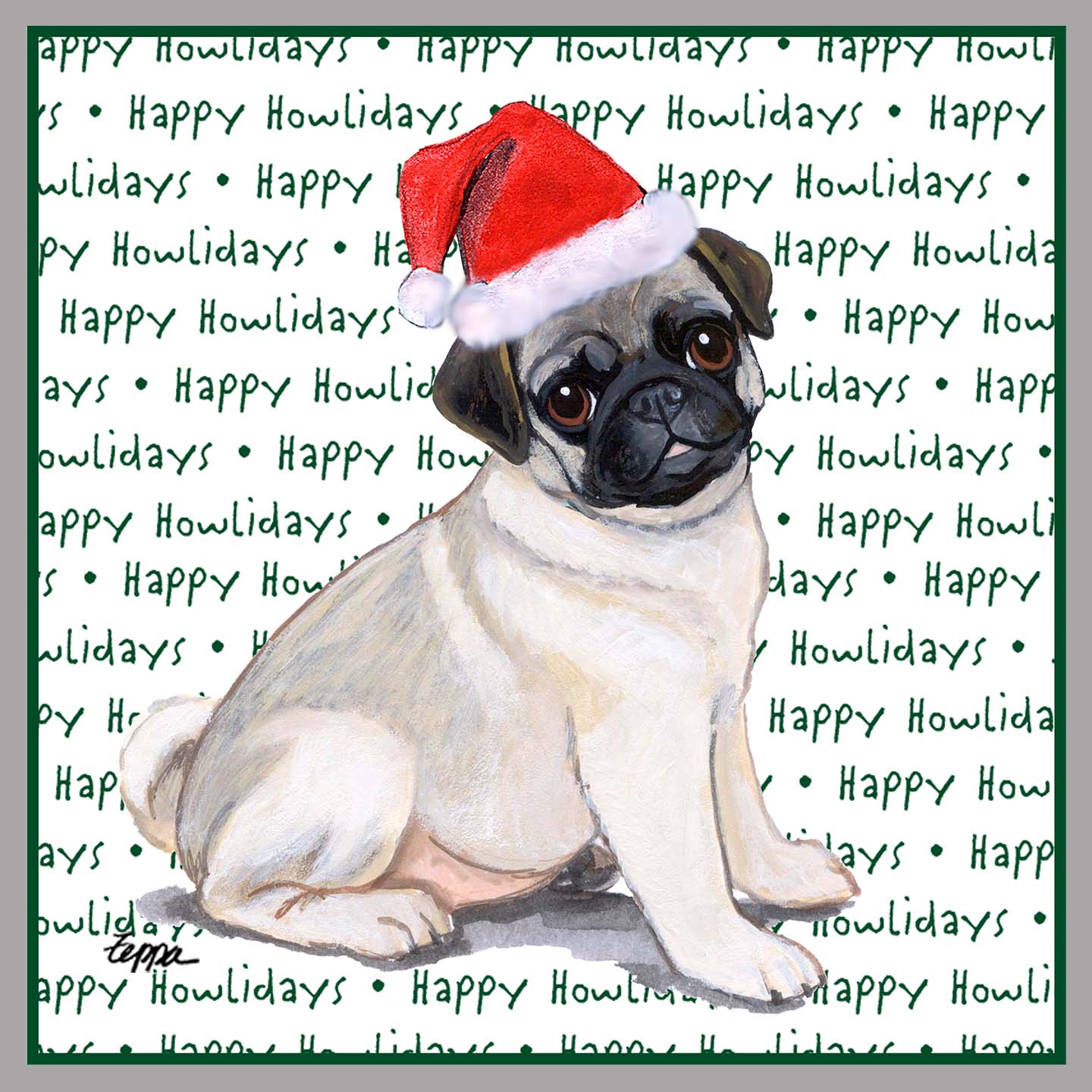 Pug Puppy Happy Howlidays Text - Women's V-Neck Long Sleeve T-Shirt