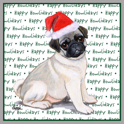 Pug Puppy Happy Howlidays Text - Women's V-Neck Long Sleeve T-Shirt