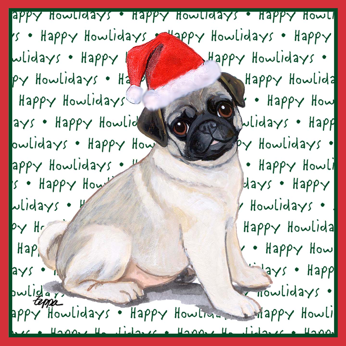 Pug Puppy Happy Howlidays Text - Kids' Unisex T-Shirt
