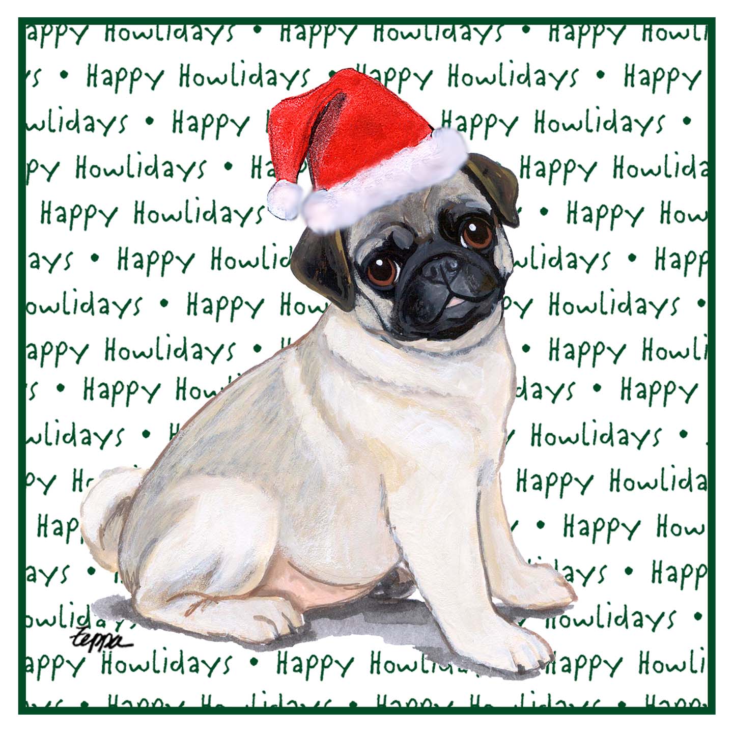 Pug Puppy Happy Howlidays Text - Adult Unisex Hoodie Sweatshirt