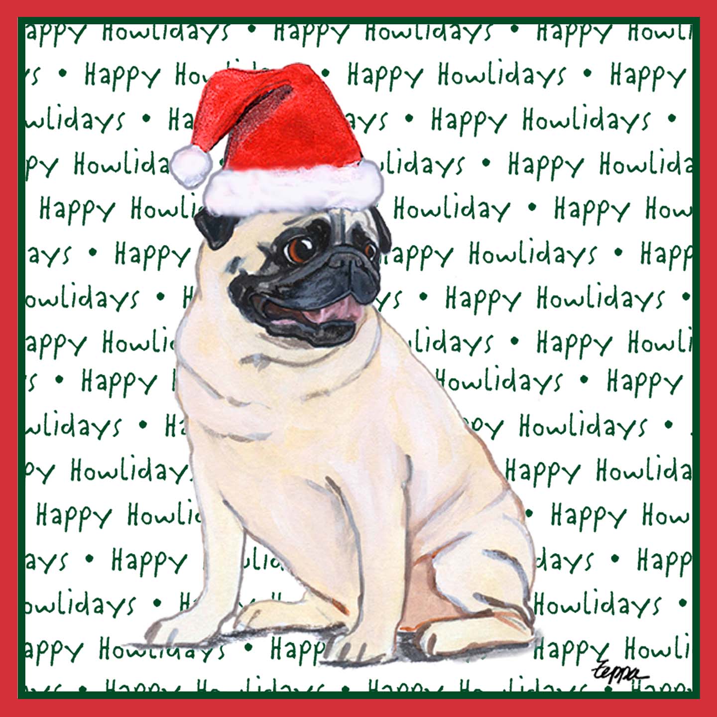 Pug Happy Howlidays Text - Adult Unisex T-Shirt