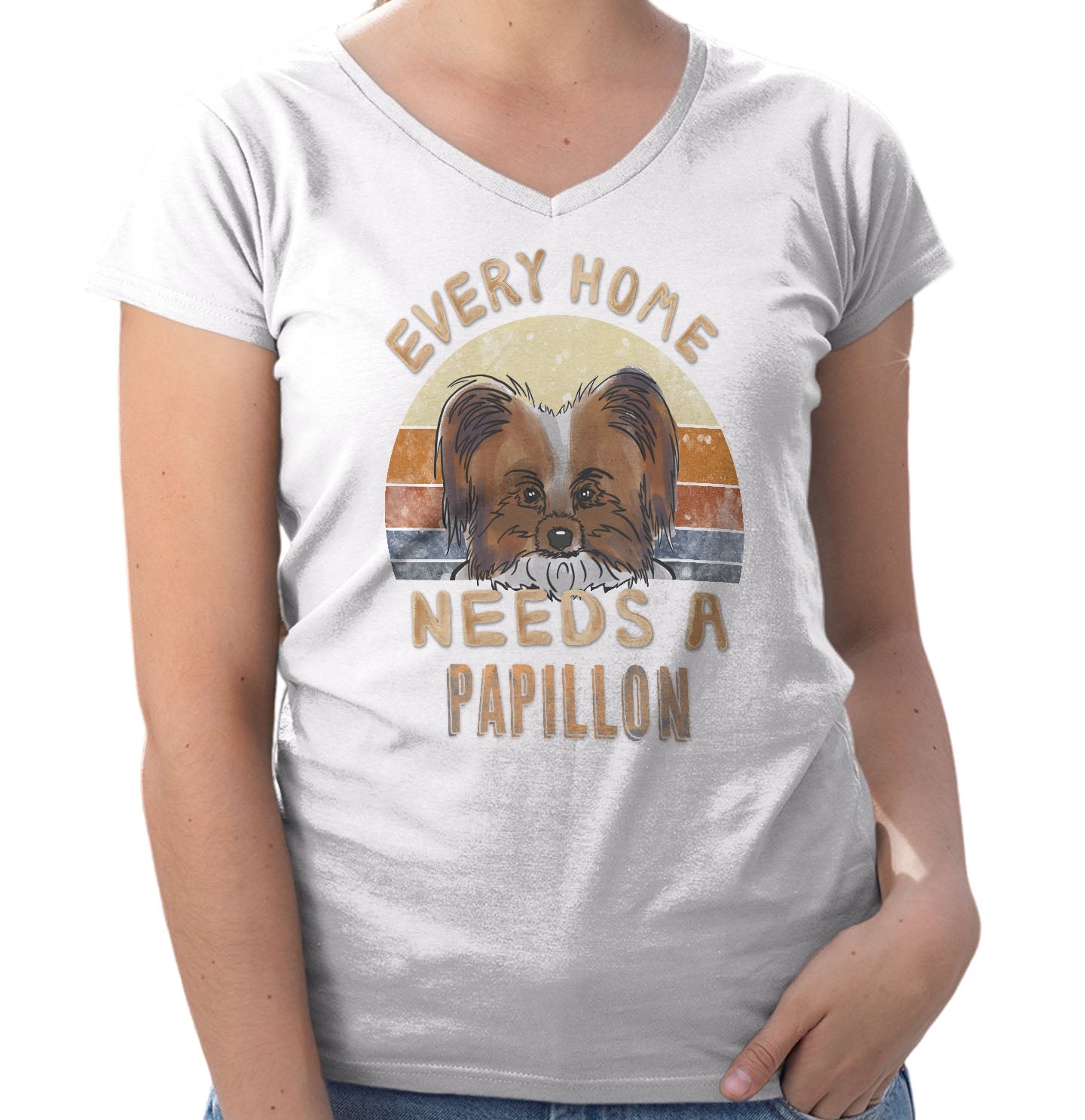 Every Home Needs a Papillon - Women's V-Neck T-Shirt