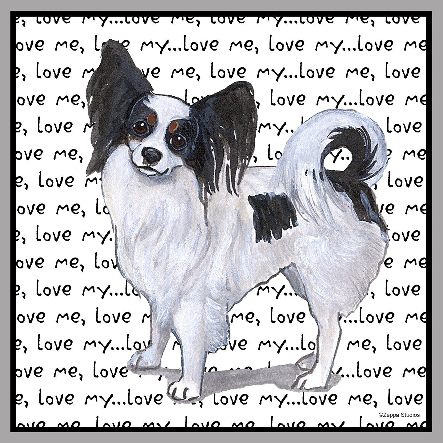 Tri-Color Papillon Love Text - Women's V-Neck T-Shirt