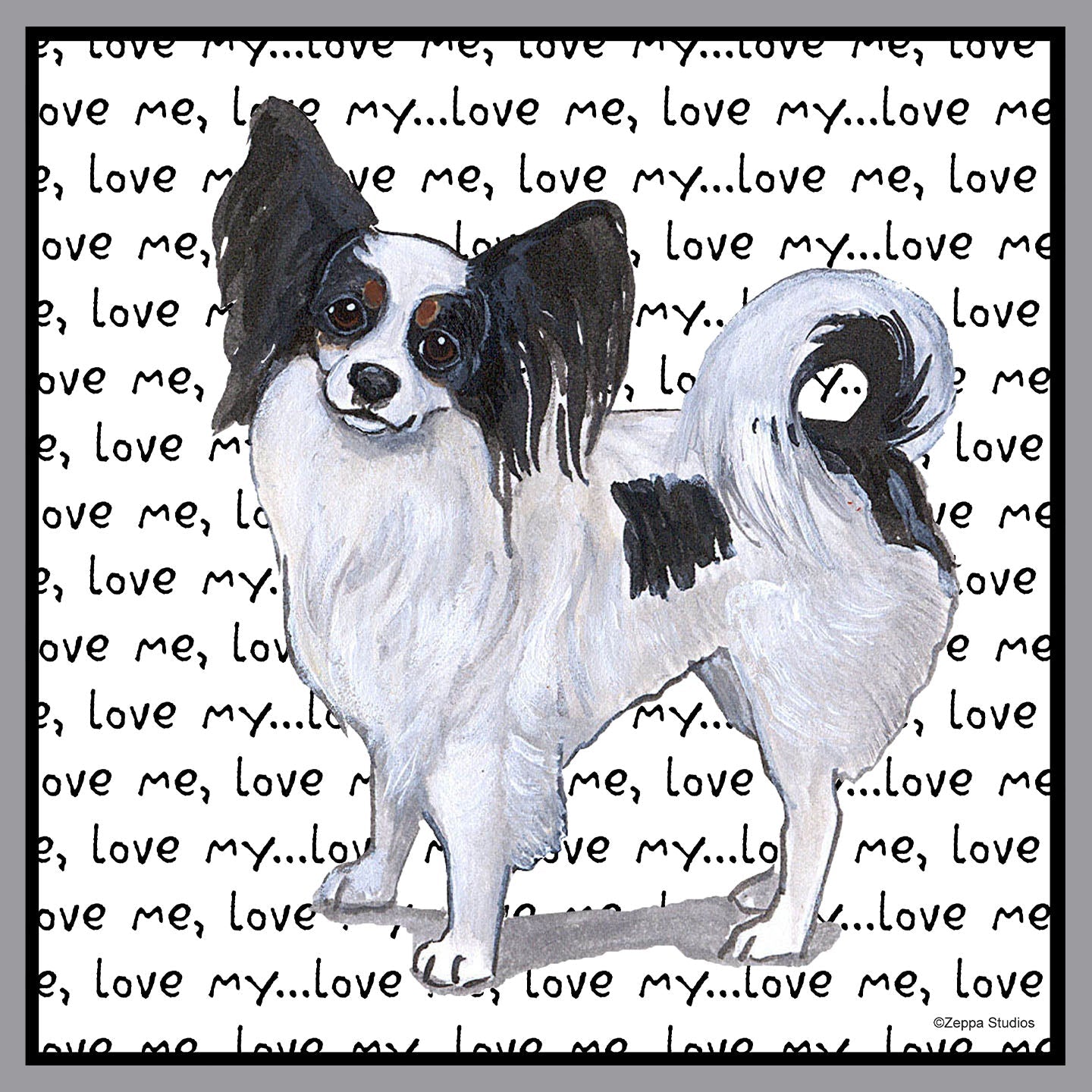 Tri-Color Papillon Love Text - Adult Unisex Crewneck Sweatshirt