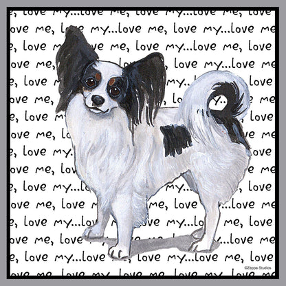 Tri-Color Papillon Love Text - Adult Unisex Crewneck Sweatshirt
