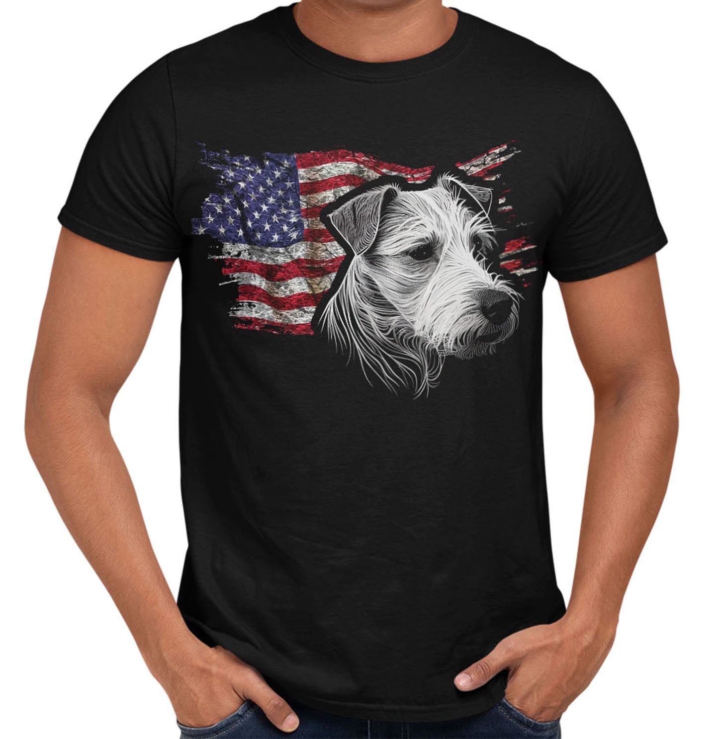 Patriotic Parson Russell Terrier American Flag - Adult Unisex T-Shirt