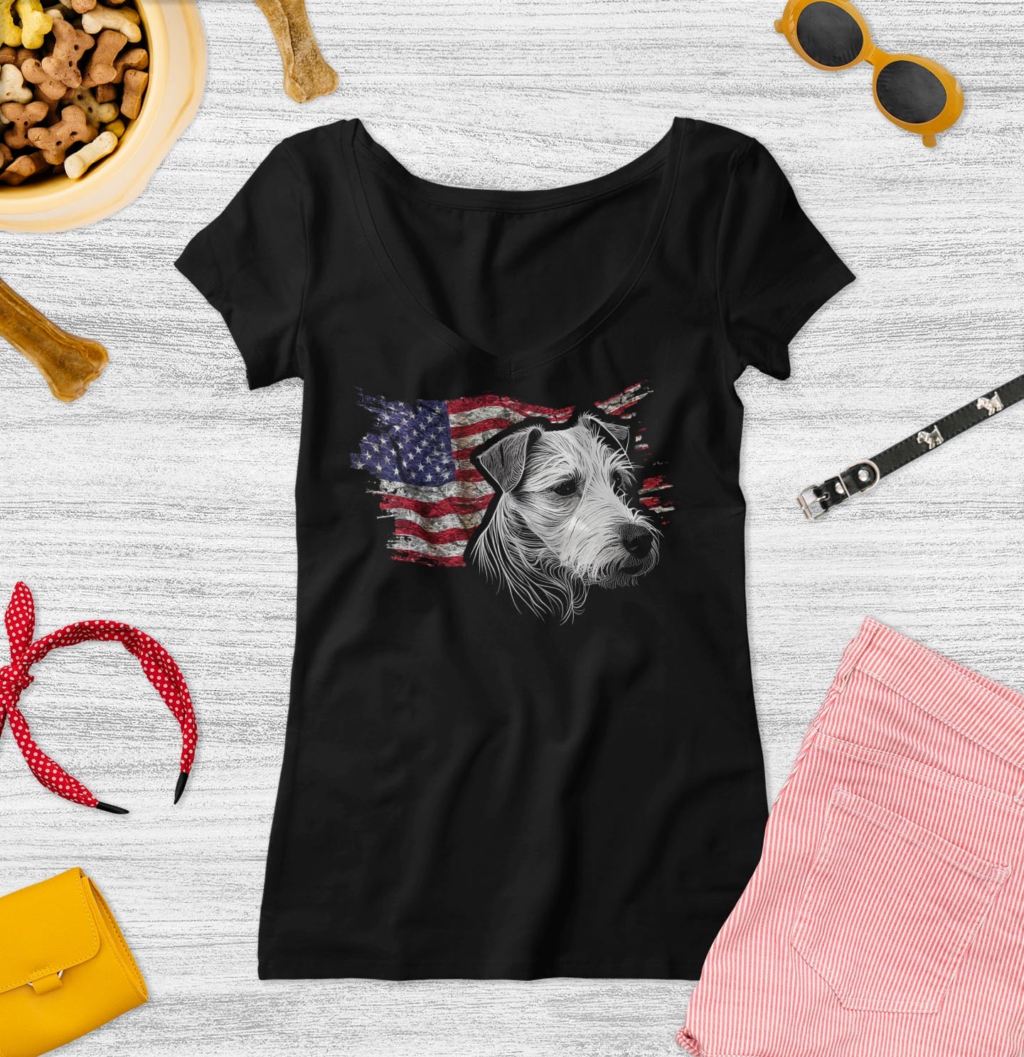 Patriotic Parson Russell Terrier American Flag - Women's V-Neck T-Shirt