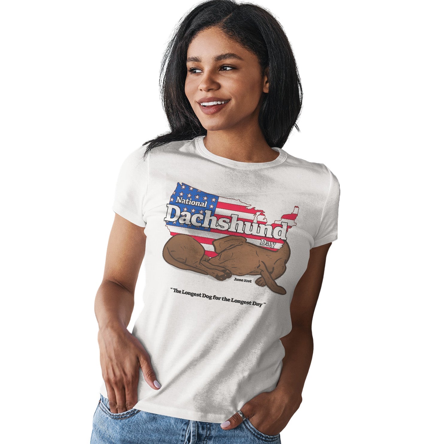 National Dachshund Day US Flag - Women's Fitted T-Shirt