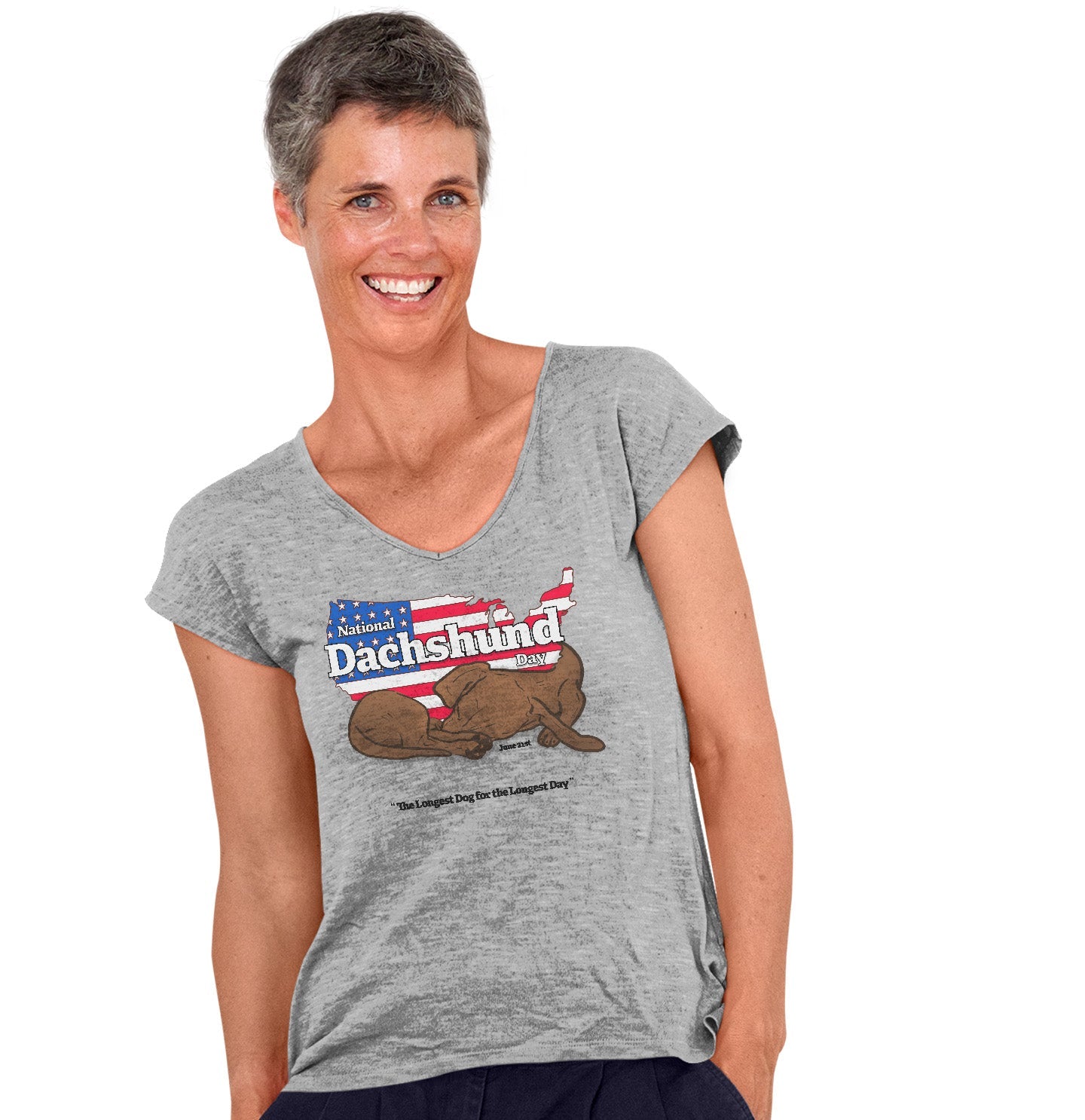 National Dachshund Day US Flag - Women's V-Neck T-Shirt