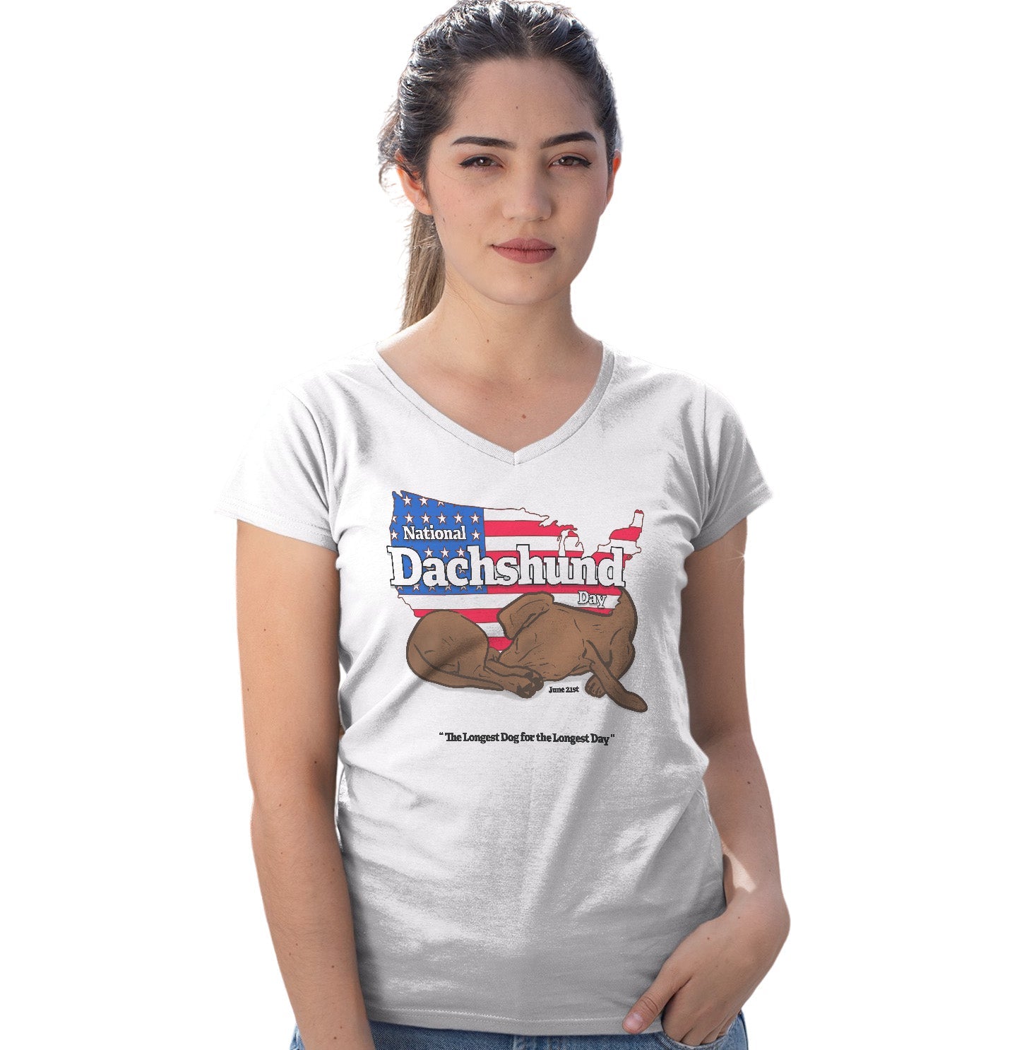 National Dachshund Day US Flag - Women's V-Neck T-Shirt