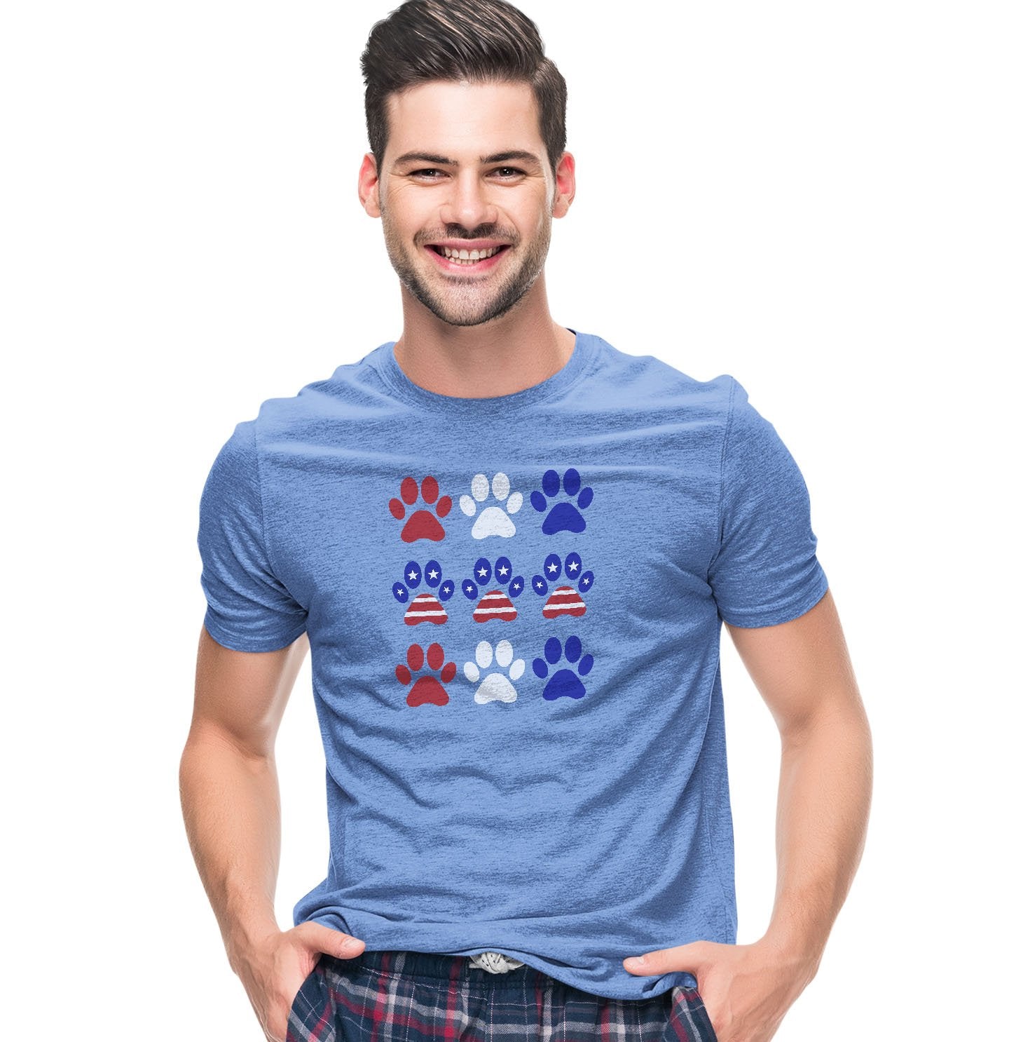 Patriotic Red White & Blue Dog Paws - Adult Tri-Blend T-Shirt