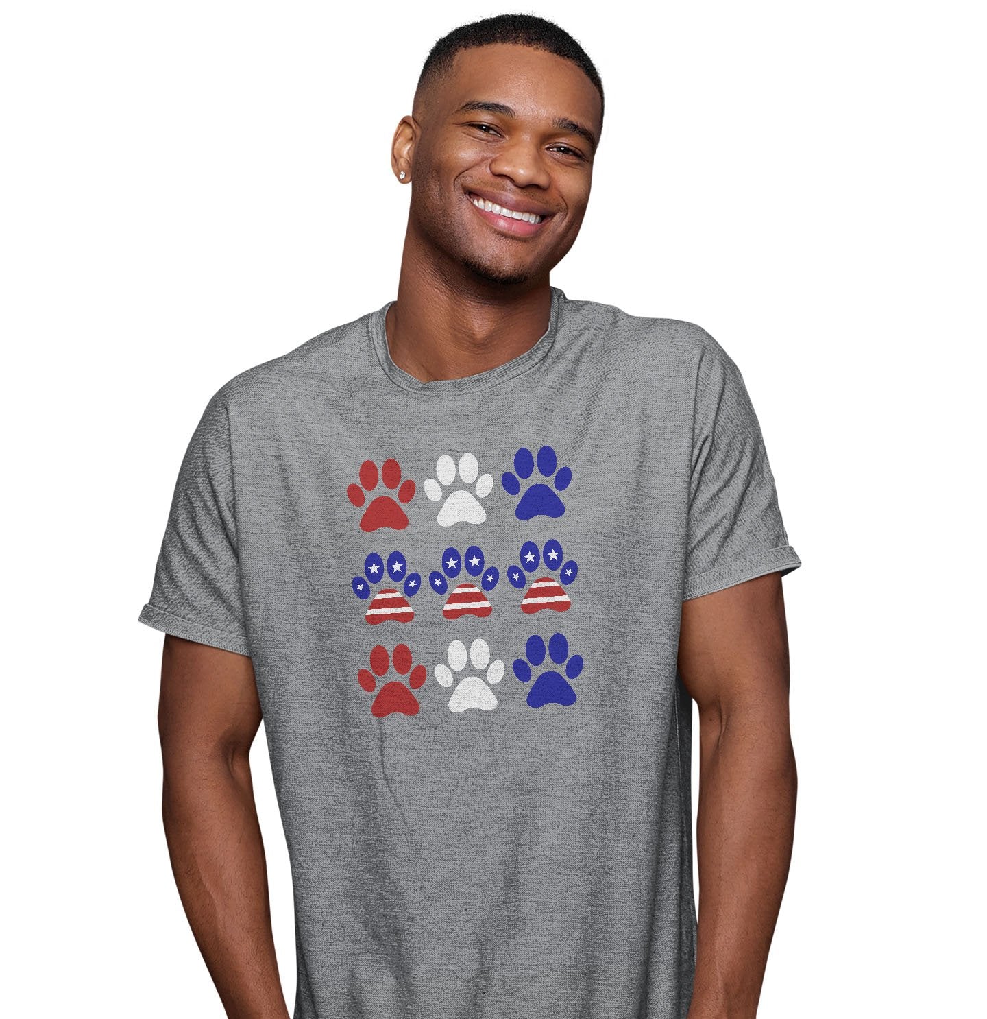 Patriotic Red White & Blue Dog Paws - Adult Unisex T-Shirt