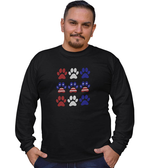 Patriotic Red White & Blue Dog Paws - Adult Unisex Long Sleeve T-Shirt