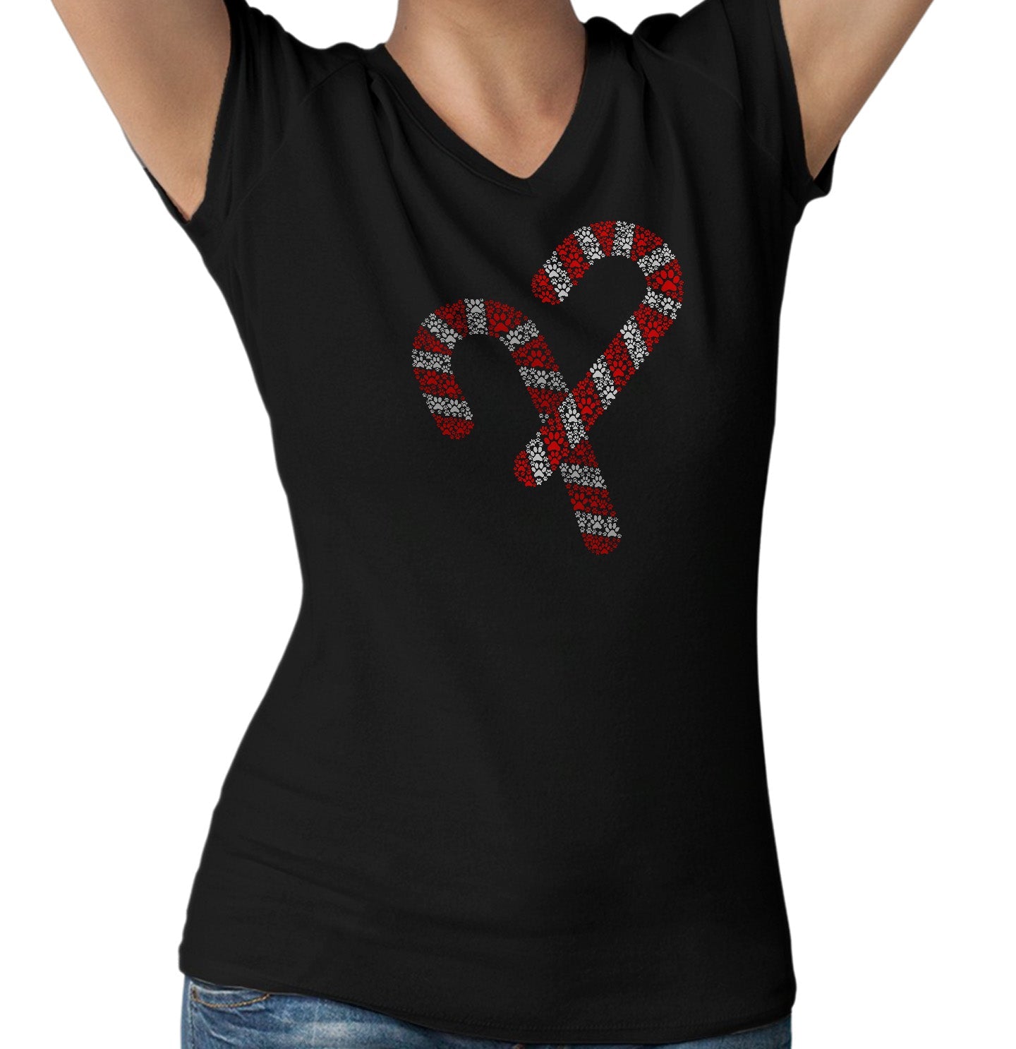 Paw Candy Cane - Women's V-Neck T-Shirt