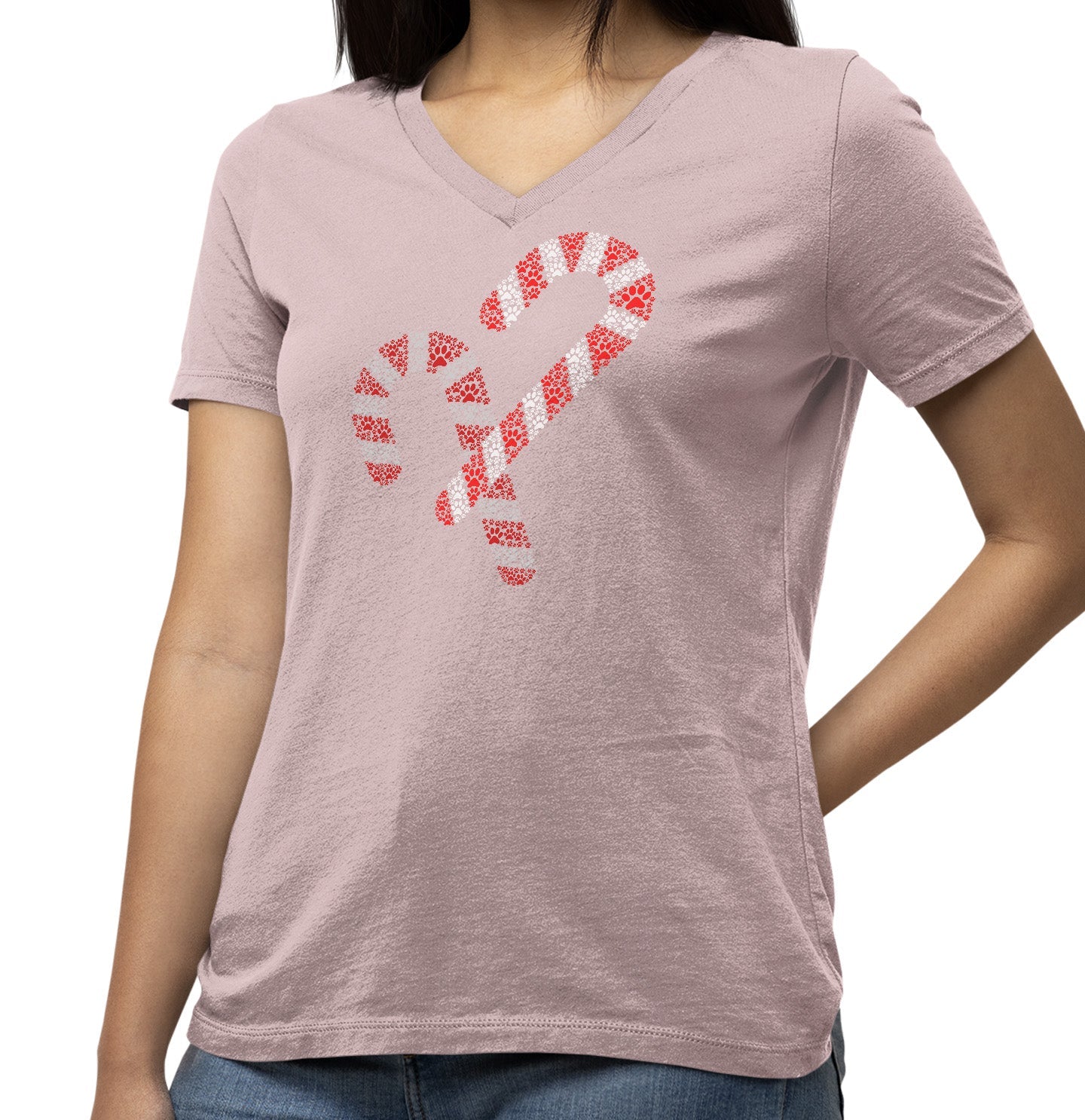 Paw Candy Cane - Women's V-Neck T-Shirt