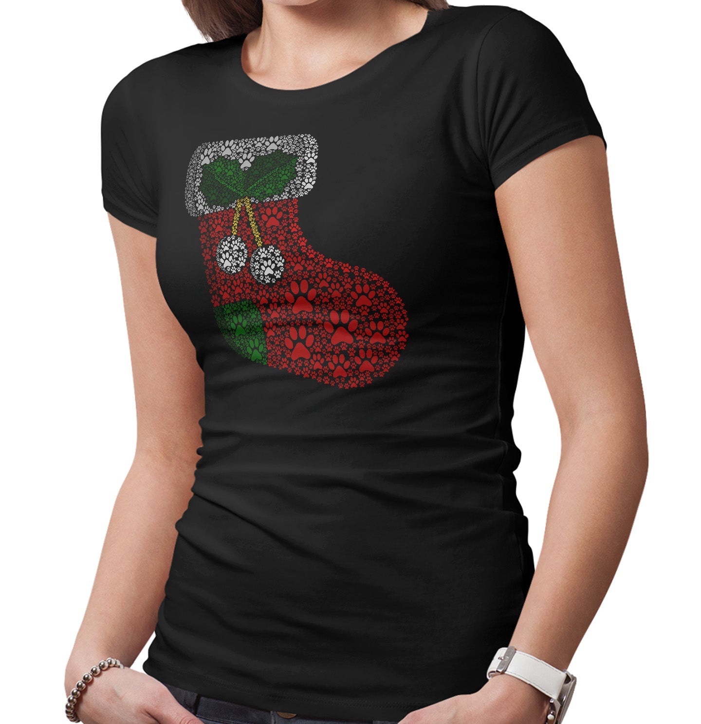 Paw Christmas Stocking - Women's Fitted T-Shirt