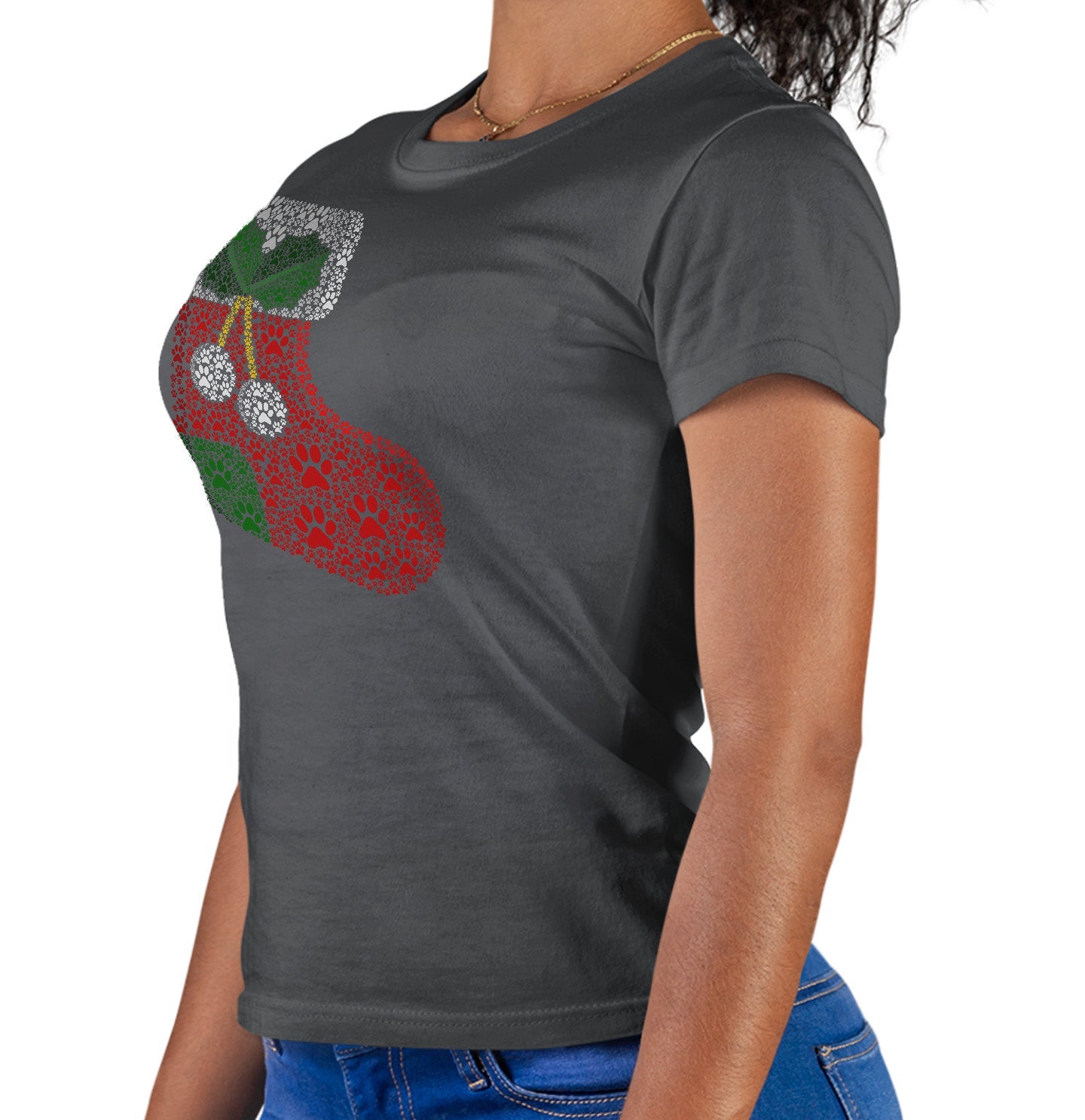 Paw Christmas Stocking - Women's Fitted T-Shirt