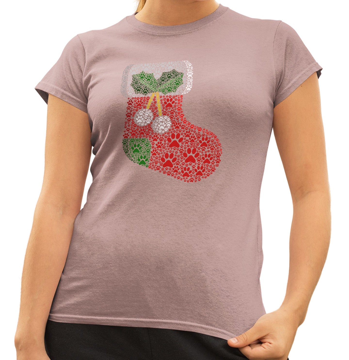 Paw Christmas Stocking - Women's Fitted T-Shirt