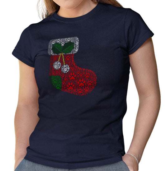 Paw Christmas Stocking - Women's Fitted T-Shirt