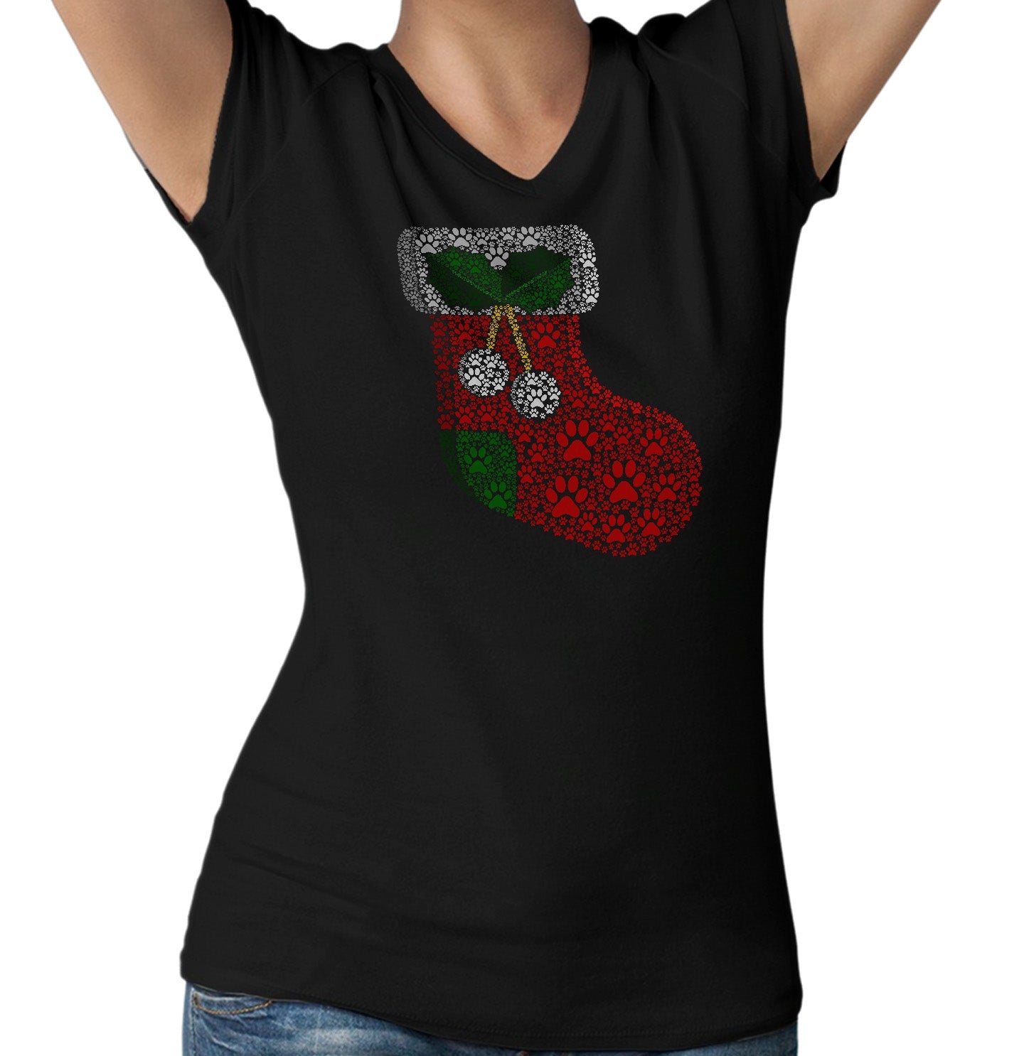 Paw Christmas Stocking - Women's V-Neck T-Shirt