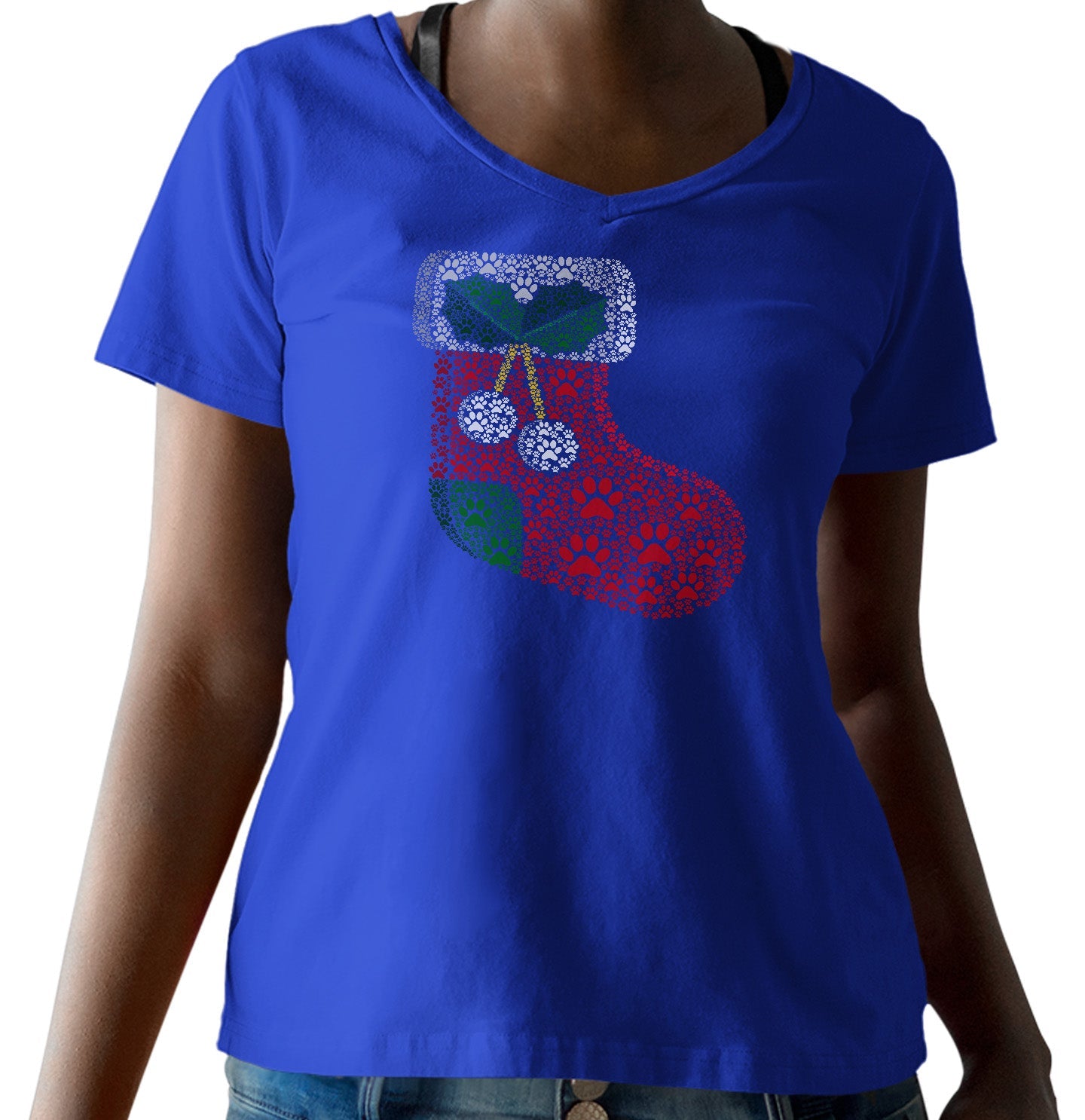 Paw Christmas Stocking - Women's V-Neck T-Shirt