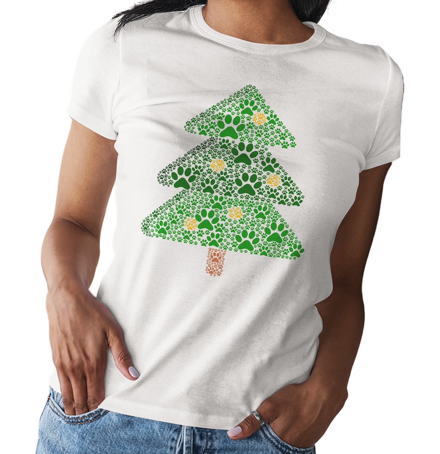 Paw Christmas Tree - Women's Fitted T-Shirt