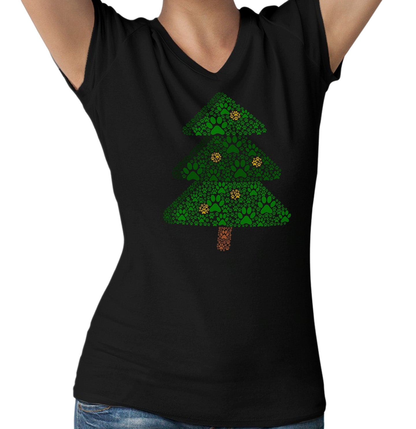 Paw Christmas Tree - Women's V-Neck T-Shirt