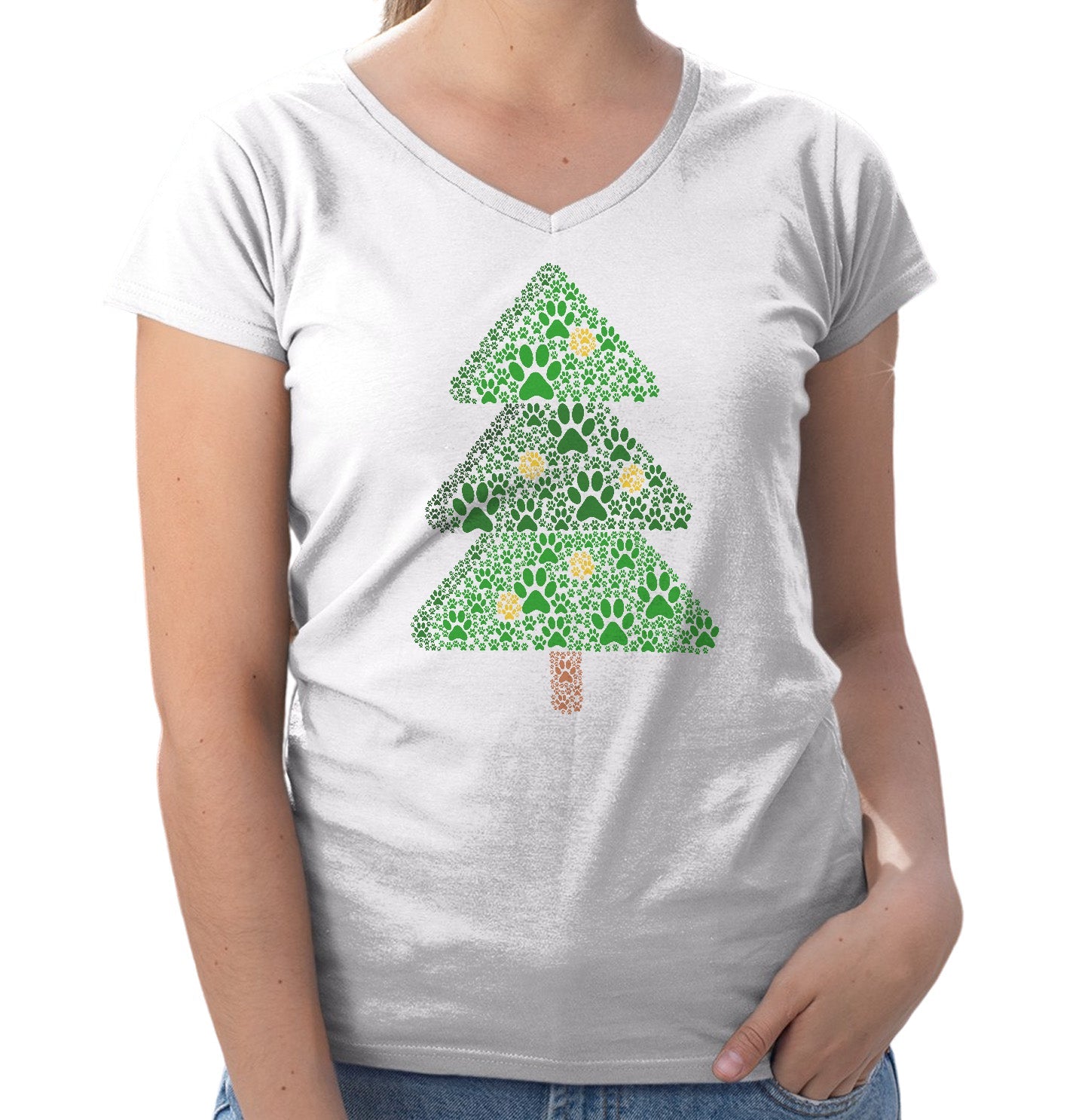 Paw Christmas Tree - Women's V-Neck T-Shirt