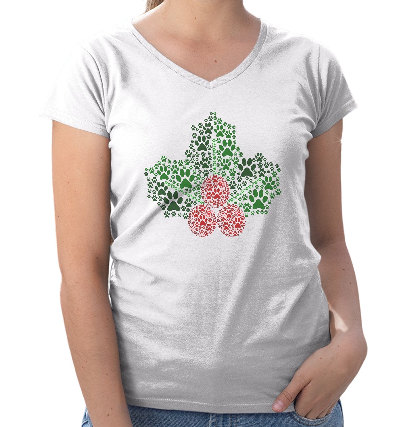 Paw Mistletoe - Women's V-Neck T-Shirt