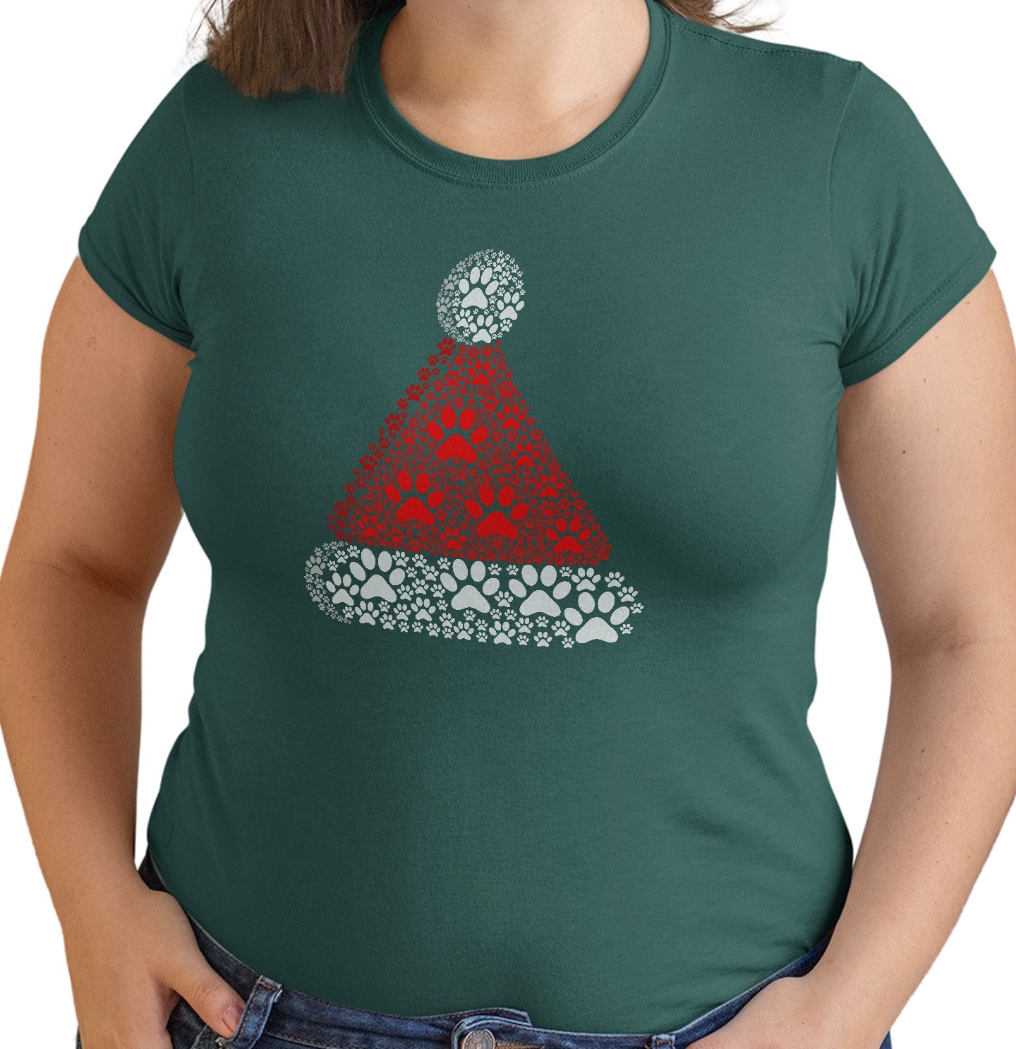 Paw Santa Hat - Women's Fitted T-Shirt