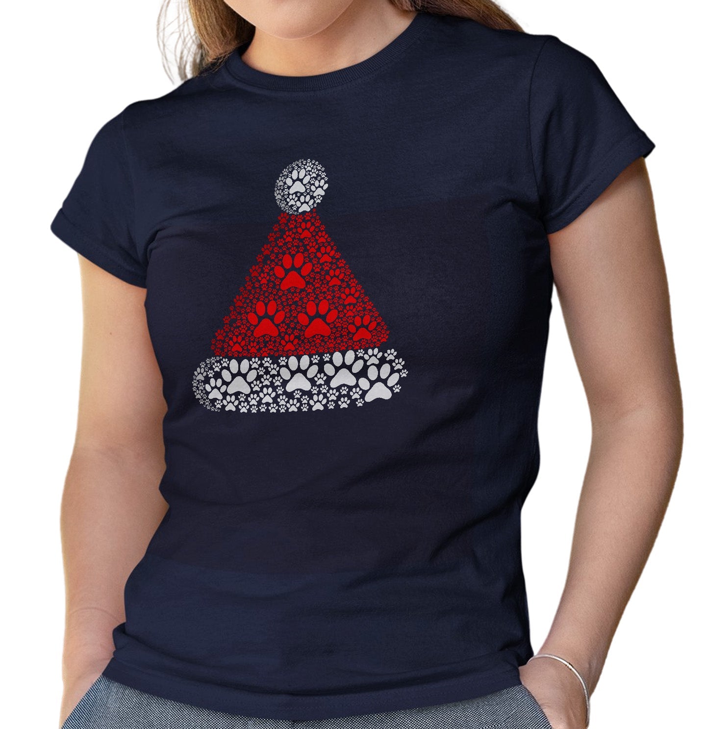 Paw Santa Hat - Women's Fitted T-Shirt