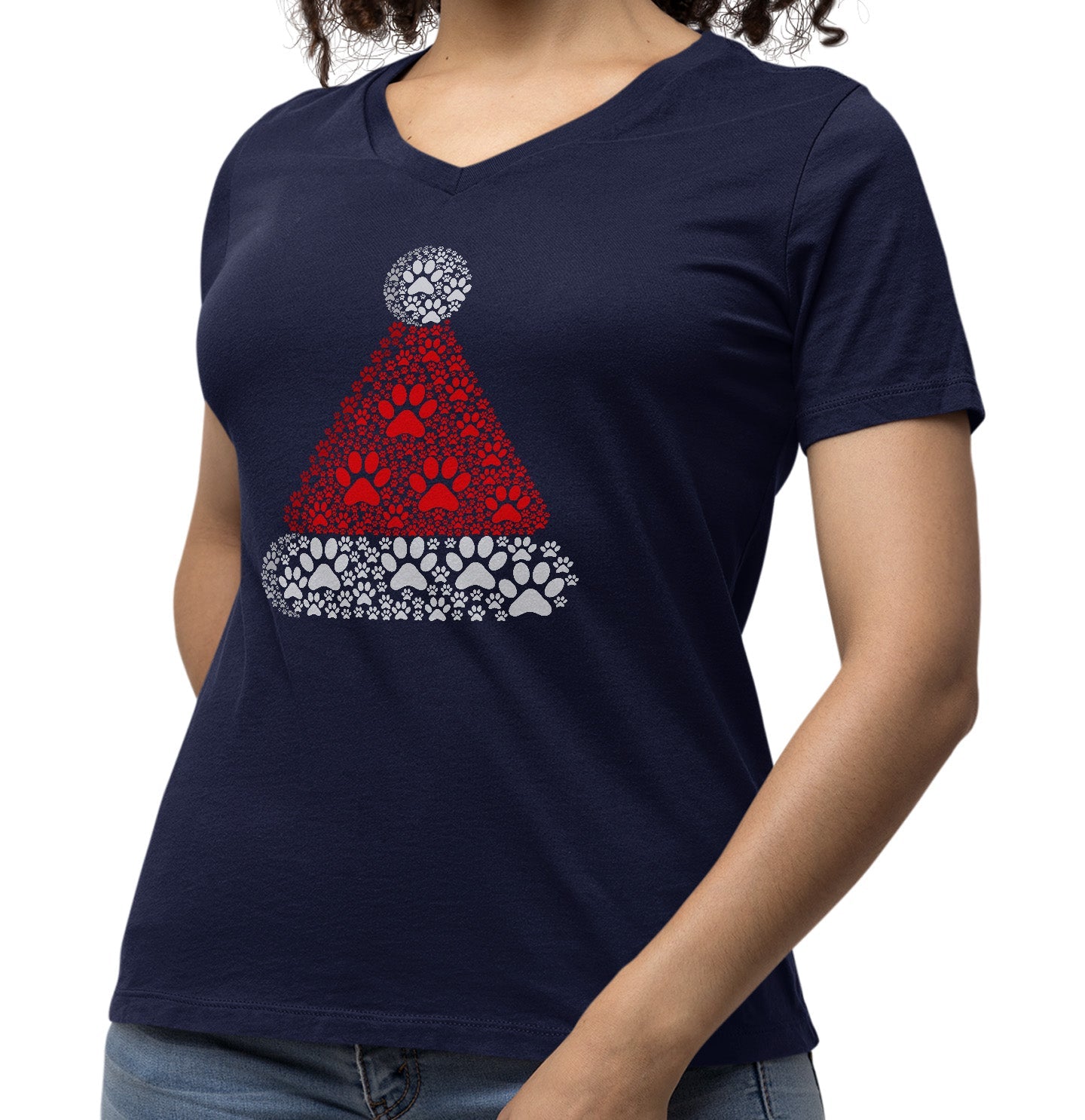 Paw Santa Hat - Women's V-Neck T-Shirt