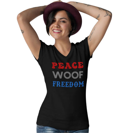 Peace Woof Freedom - Women's V-Neck T-Shirt