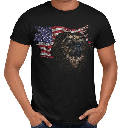 Patriotic Pekingese American Flag - Adult Unisex T-Shirt