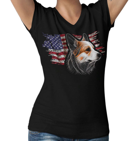 Patriotic Pembroke Welsh Corgi American Flag - Women's V-Neck T-Shirt