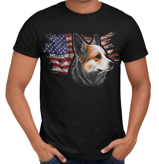 Patriotic Pembroke Welsh Corgi American Flag - Adult Unisex T-Shirt