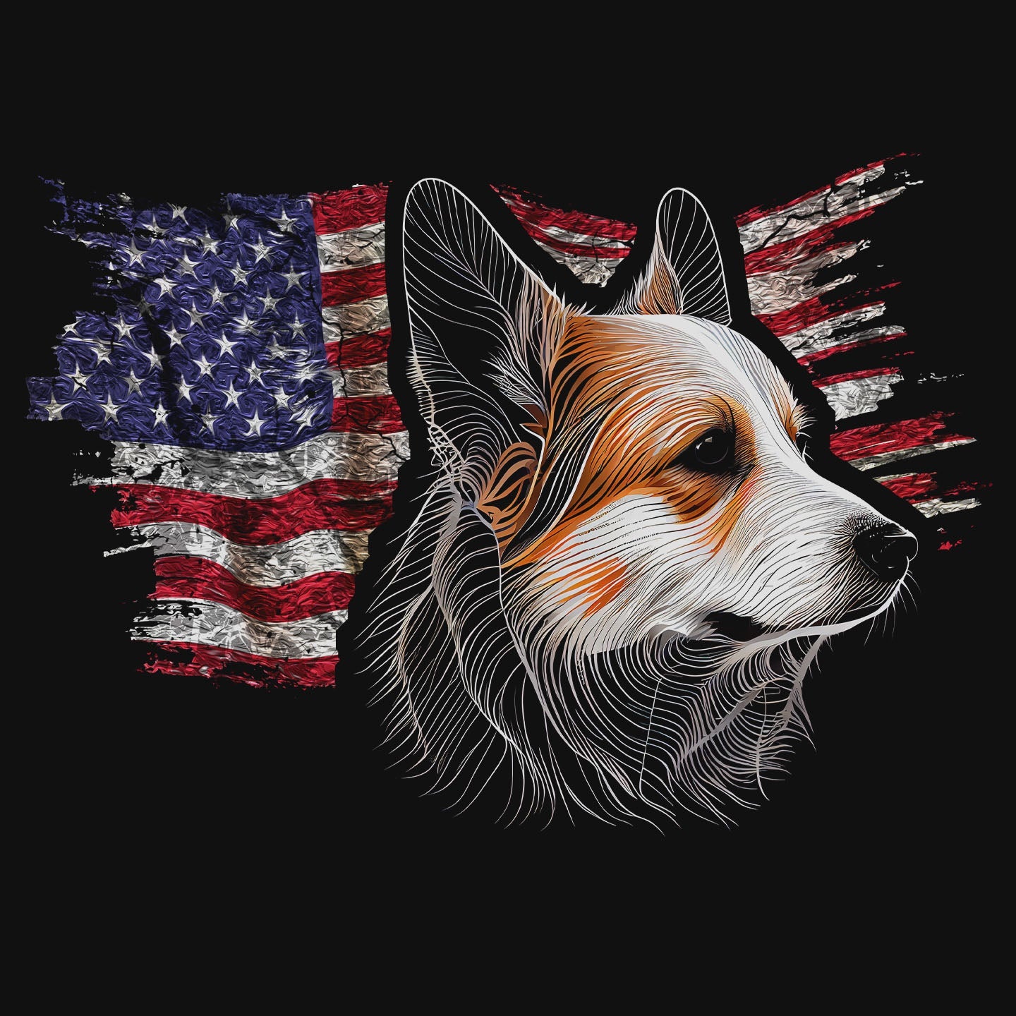 Patriotic Pembroke Welsh Corgi American Flag - Adult Unisex T-Shirt