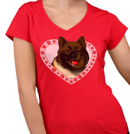 Akita Illustration In Heart - Women's V-Neck T-Shirt