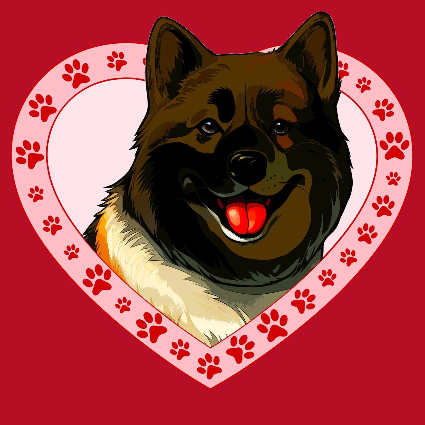 Akita Illustration In Heart - Women's V-Neck T-Shirt