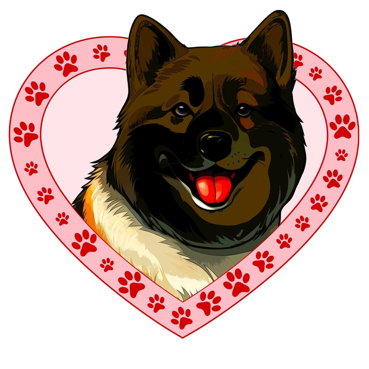 Akita Illustration In Heart - Adult Unisex T-Shirt