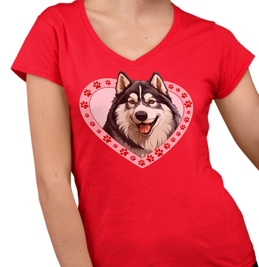 Alaskan Malamute Illustration In Heart - Women's V-Neck T-Shirt