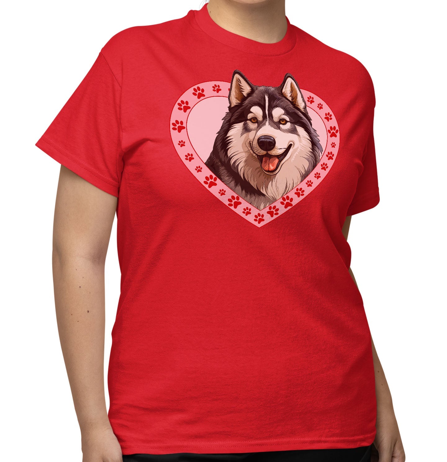 Alaskan Malamute Illustration In Heart - Adult Unisex T-Shirt