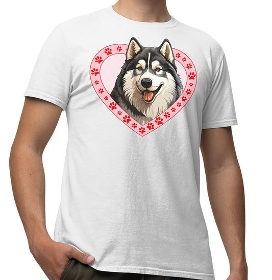 Alaskan Malamute Illustration In Heart - Adult Unisex T-Shirt